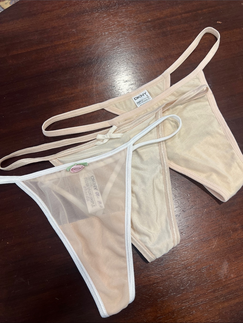 DKNY Sheer Nude Thong Duo with White Trim